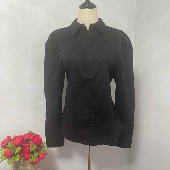 RACHEL ZOE Black Poplin Poof Sleeve Button Down Shirt - Size M - NWT- Reemoly - Picture 4 of 14